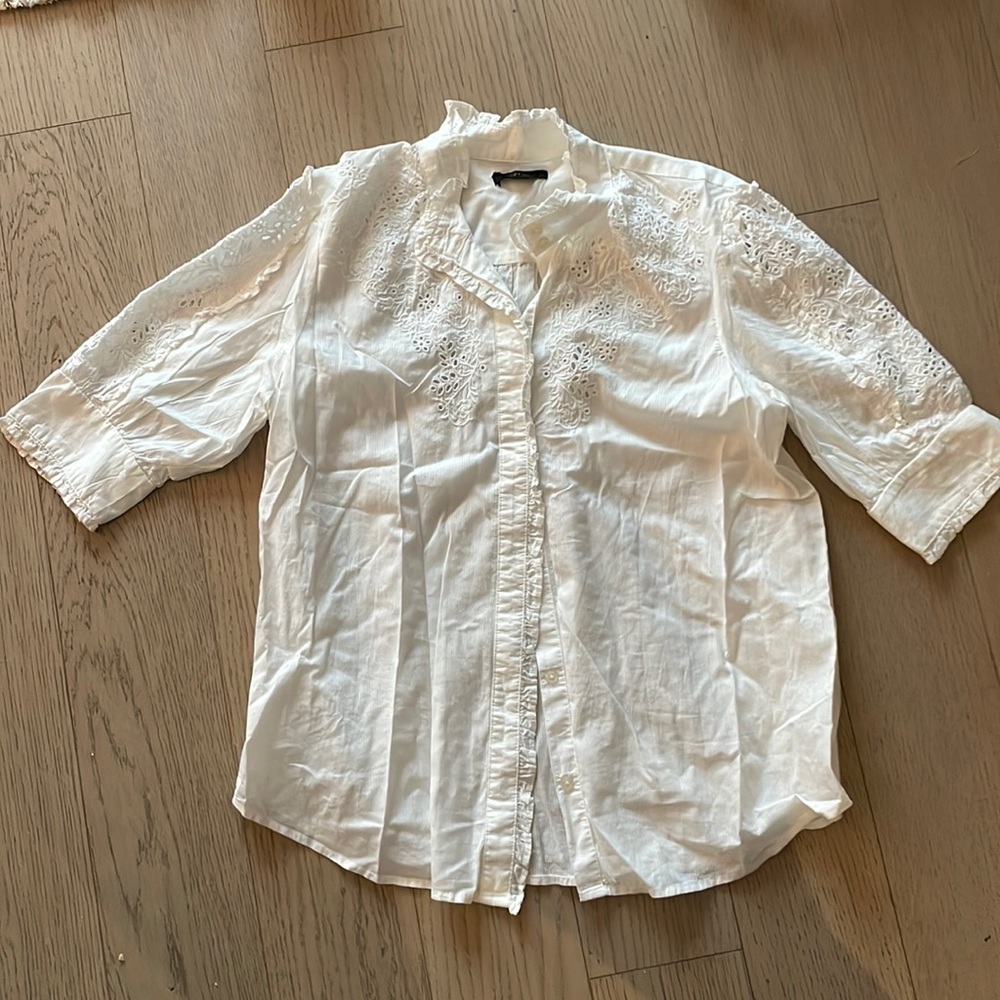 Jcrew White Lace Short Sleeve Button Down